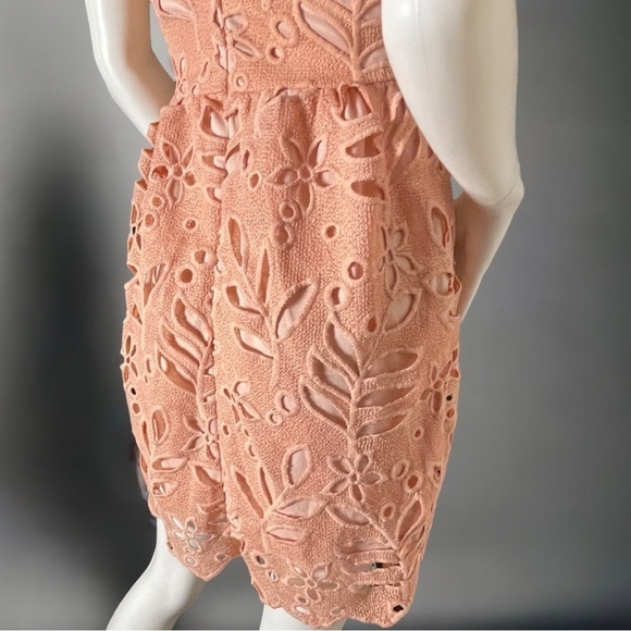 Dee Elly Floral Eyelet Halter Dress - Peach / Pale Coral / Size Small - Picture 9 of 15
